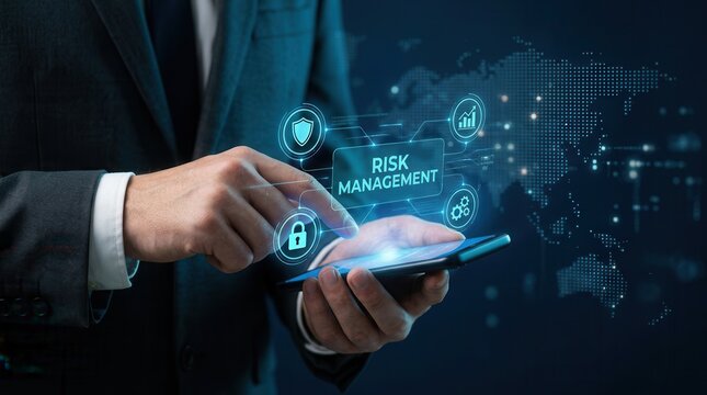 A professional conducting cyber risk assessment and data analysis using digital technology.
