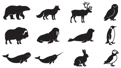 Arctic Animal Silhouettes Vector Icon Set Bundle © Art Corner