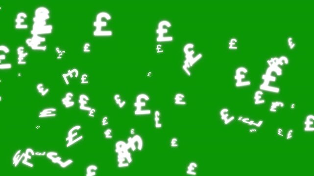 Animation icon or emblem of gbp logo or pound, shape, design, text, element, symbol alpha channel, green background, ultra premium overlay optimized for uk mobile finance content, 4k loop
