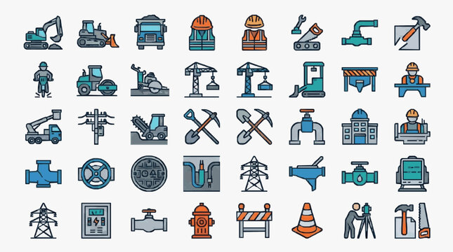 Construction and Utility Equipment Icons Set