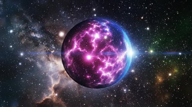 Vibrant Cosmic Planet with Glowing Energy in Deep Space Nebula.