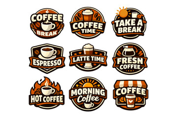 Naklejka premium Collection of stylized coffee shop logos and emblems for branding