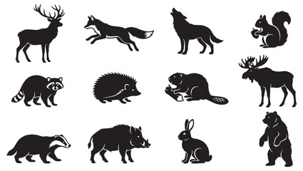 Obraz premium Woodland Animal Silhouettes Vector Icon Set Bundle