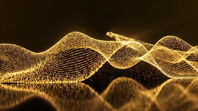 Abstract Golden Waves of Light Particles Flowing and Reflecting.