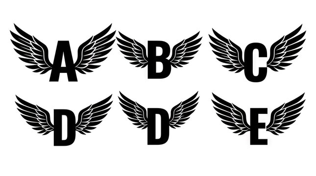 Feathered wing alphabet letters for logo and branding.