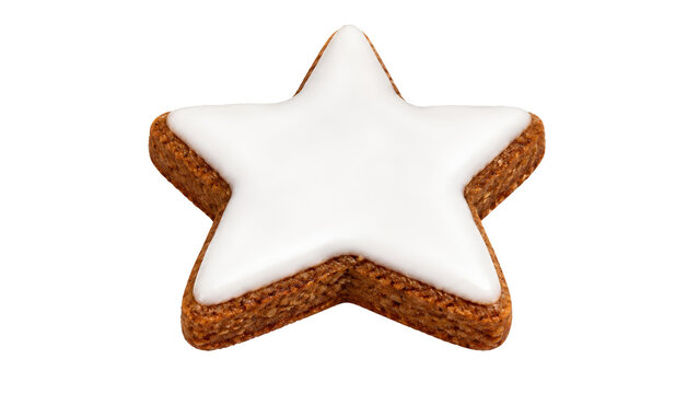 Star-Shaped Cinnamon Cookie with White Icing Isolated for Culinary