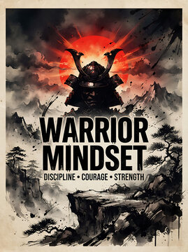 Warrior mindset samurai poster discipline courage strength quote with discipline