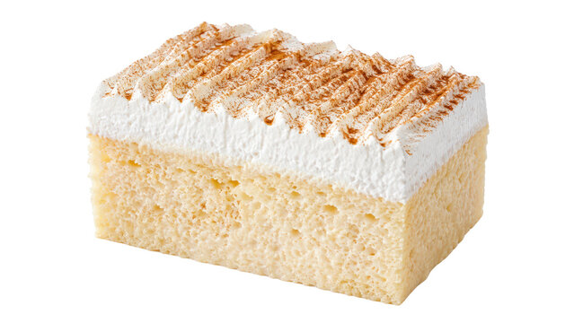 Tres Leches Cake Slice with Cream and Cinnamon