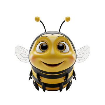 3d render of cute honey bee mascot with glossy texture.