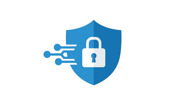 Security shield icon with padlock and data stream flat vector illustration