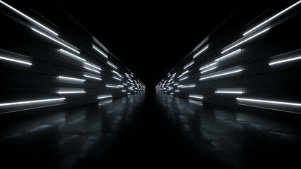 Obraz premium Futuristic corridor with illuminated rectangular lights dark and moody 3d rendering architecture
