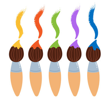 Colorful paintbrush set with bright painted strokes. Vector isolated illustration.