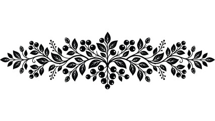 Autumn berry floral border. Decorative botanical divider with leaves and berries. © Mahraz