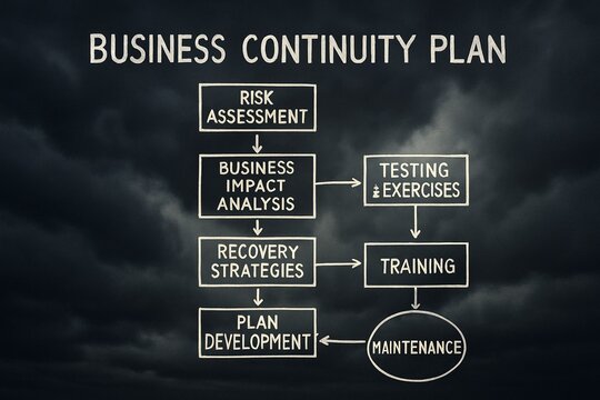 Business continuity plan infographic with risk assessment