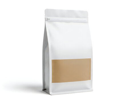 Standing white coffee bean bag with zipper
