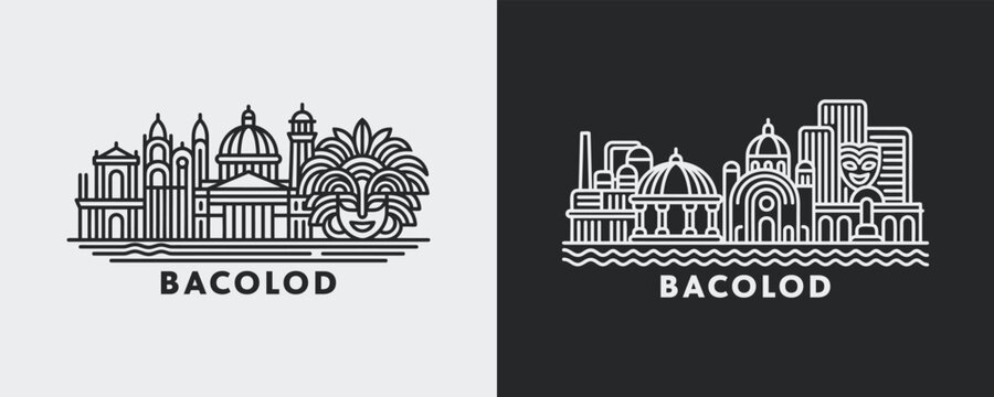 Bacolod Philippines City Skyline Outline Illustration