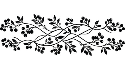 Autumn berry branch border. Decorative floral divider with leaves and seasonal fruit. © Mahraz