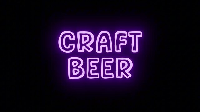 Elegant Purple Neon Banner 'CRAFT BEER' with Continuous Loop on Transparent Alpha Channel, Great for Breweries and Pub Promos
