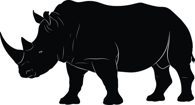 Rhinoceros silhouette vector illustration with two horns highlighting wildlife conservation and safari animal design