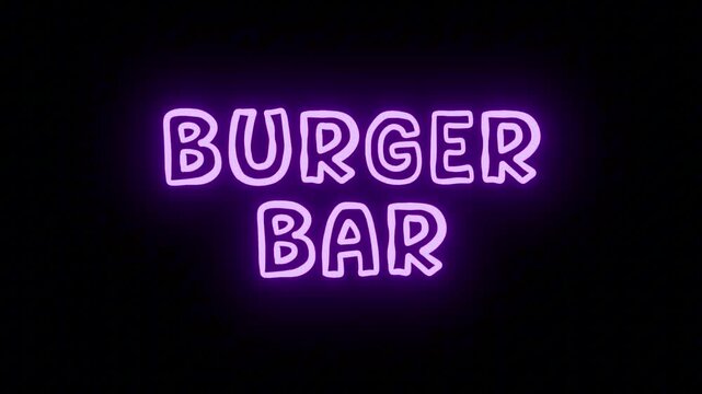 Vivid Purple Neon Sign 'BURGER BAR' with Continuous Loop on Clear Background, Ideal for Fast Food Joint and Diner Promos