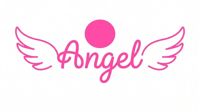 Pink angel wings logo with moon symbol