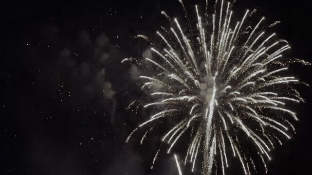 Brilliant white fireworks exploding on black background.
