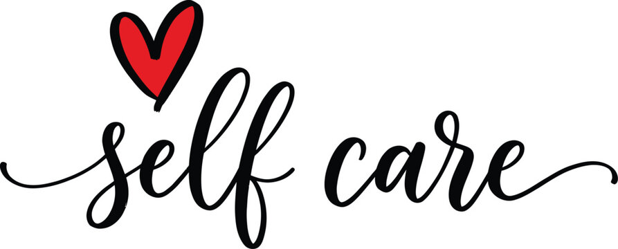 International self care day handwritten typography with heart wellbeing mental health concept