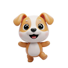 Fototapeta premium Cute 3D rendered puppy dog standing, happy expression with open mouth and waving paws, playful cartoon style character.