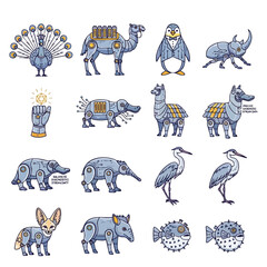 Fototapeta premium Robotic animals and birds in steampunk style illustration