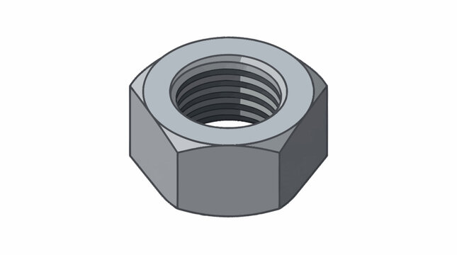 Hexagonal steel nut with internal threading detail.