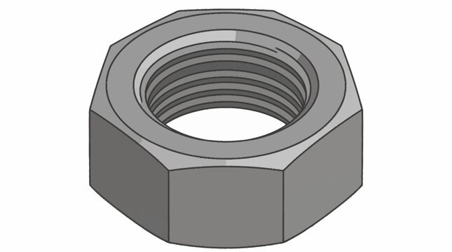 Hexagonal steel nut with internal threads isolated.