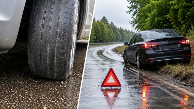 Bald tires leading to skid on wet road