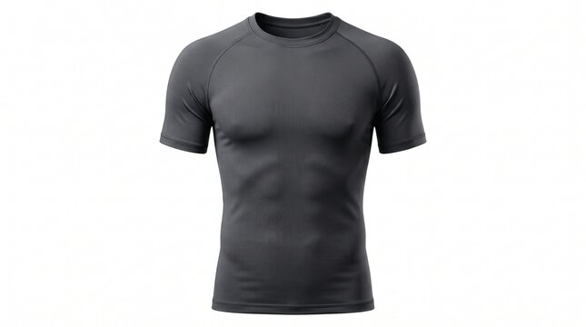 Dark grey compression shirt for men featuring a tight athletic fit and short sleeves displayed against a clean white background