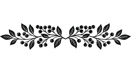 Autumn berry branch divider. Decorative floral border with leaves and berries. © @ahmedmaynul