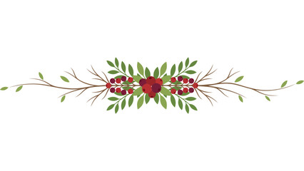 Autumn berry floral divider. Decorative seasonal branch border with red berries and leaves. © Mahraz