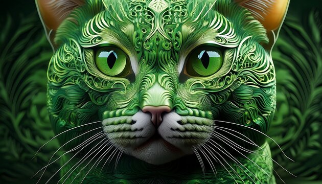 a green cat with a pattern