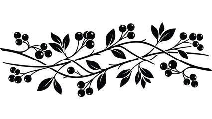 Autumn berry branch border. Decorative floral divider with leaves and berries. © @ahmedmaynul