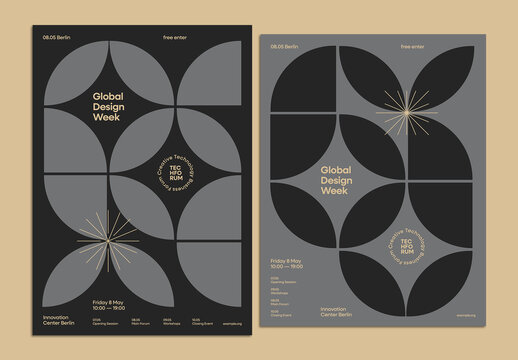 Bauhaus Geometric Poster Layout With Bold Shapes