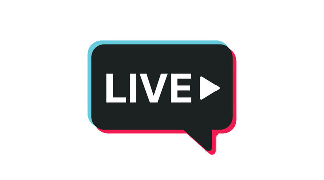 Modern live streaming speech bubble vector graphic design featuring vibrant cyan and magenta color accents