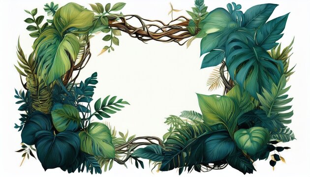 abstract jungle vines frame on white background