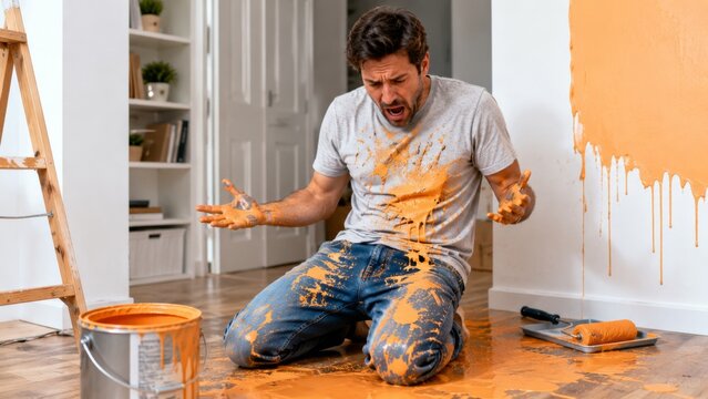 Man ruined clothes with spilled paint during home renovation