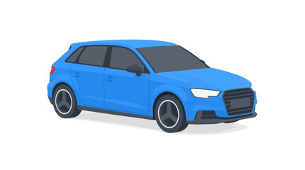 Fototapeta premium A minimalist flat vector illustration of a modern blue hatchback car representing personal urban mobility and efficient compact transportation