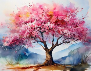 Obraz premium cherry tree watercolor generative ai