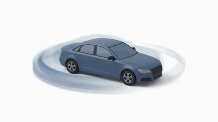 Fototapeta premium Blue Sedan Car Rotating in a Circular Motion, Representing Movement and Dynamics