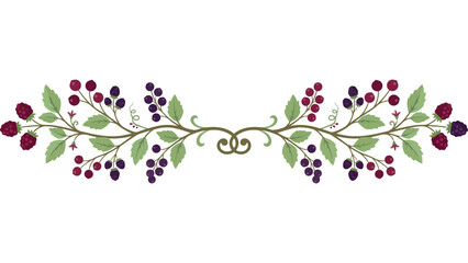 Autumn berry floral border. Decorative harvest branch divider with leaves and fruit. © @ahmedmaynul