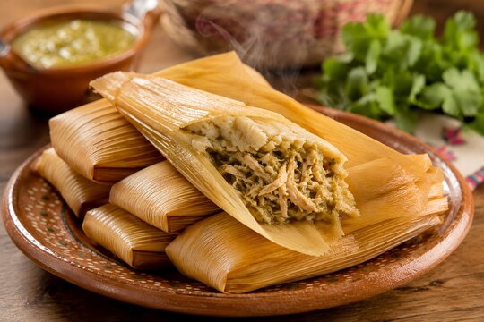 Tamales mexicanos tradicionales en hojas de ma&iacute;z, comida t&iacute;pica