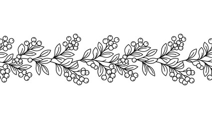 Autumn berry seamless border. Hand drawn floral divider with leaves and berries. © @ahmedmaynul
