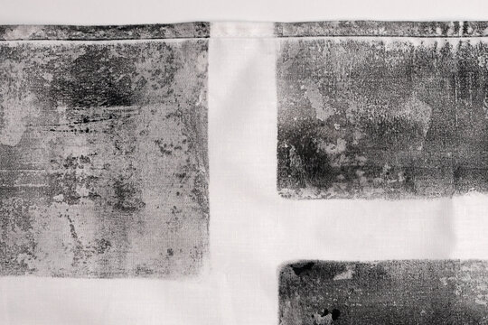Grunge black and white, beige dirty canvas fabric. Blot stain grain texture art abstract background. Art Poster collage dirty wall.
