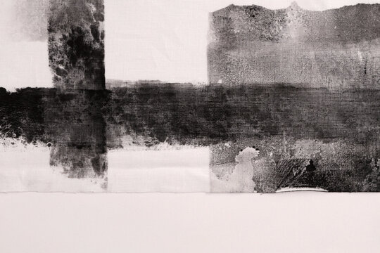 Grunge black and white, beige dirty canvas fabric. Blot stain grain texture art abstract background. Art Poster collage dirty wall.