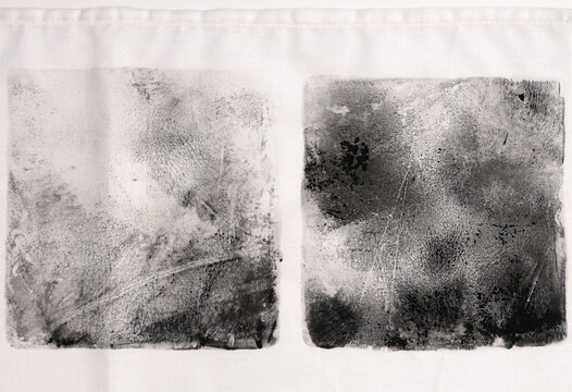 Grunge black and white, beige dirty canvas fabric. Blot stain grain texture art abstract background. Art Poster collage dirty wall.